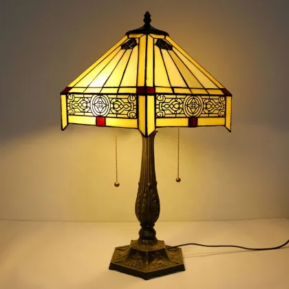 LongHuiJing Tiffany Lamp Yellow Hexagon Stained Glass Mission Style Lampshade