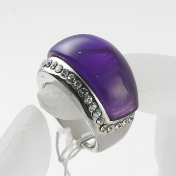 Strass Placcato rodio viola resina dito anelli per uomo e donna all'ingrosso