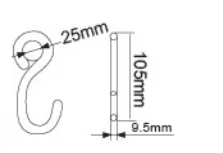 Black Double J Hook - 1 Inch / 25 mm Heavy Duty S Hook