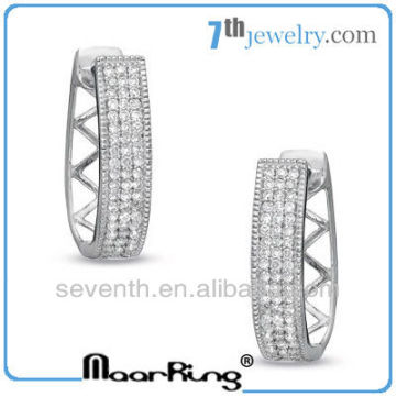 White Round Diamond Triple Row Hoop Earring