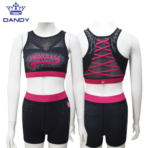 Pratique de cheerleading en strass personnalisée uniforme