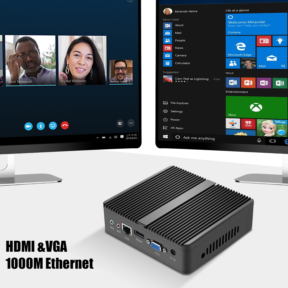 Mini Desktop PC Intel Celeron J1900 Quad-Cores Windows 10 Linux DDR3L mSATA SSD HDMI VGA 5*USB WiFi Gigabit LAN HTPC Fanless