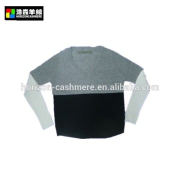Cashmere Women V Neck Sweater, Contrast Color Women Sweater
