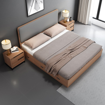 Economical Custom Design Solid Wood Modern Double Storage Bed