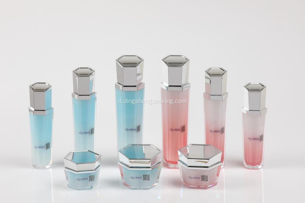 Bottiglia cosmetica acrilica esagonale personalizzata