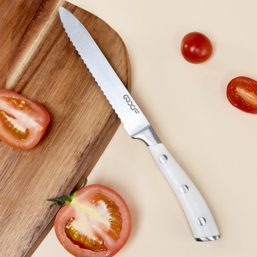 Wavy Edge 5 Inch Tomato Knife with White ABS Handle