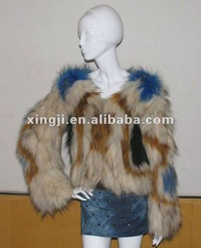 knitted real raccoon dog fur coat