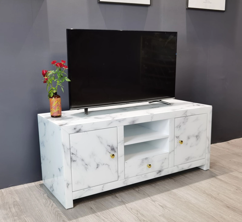 Glass TV cabinet with drawers