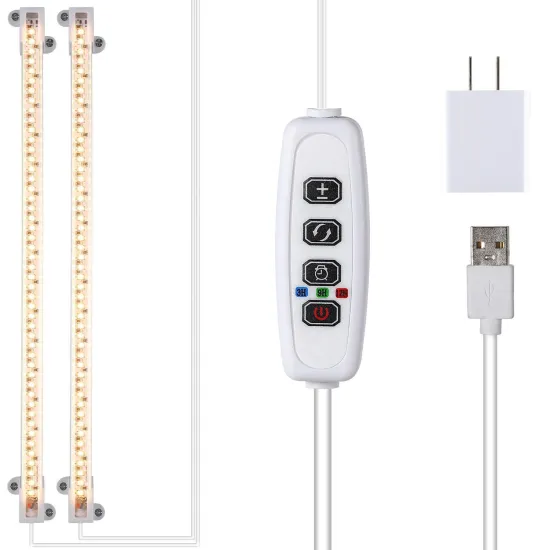 2-Strip LED Plant Grow Light with 10 Dimmable Settings, 20W Warm Light, Full Spectrum & Timer Function