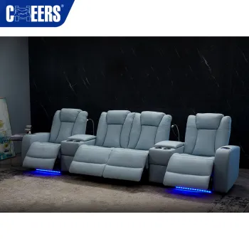 MANWAH CHEERS Power Fabric Blue Recliner Home Theater Sofa with USB Port - Perfect for Your Living Room Entertainment Space