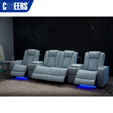 MANWAH CHEERS Power Fabric Blue Recliner Home Theater Sofa with USB Port - Perfect for Your Living Room Entertainment Space