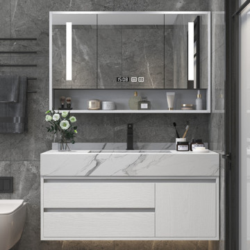 Modern Wooden Bathroom Vanity Set with Double Sink, Mirror, and Waterproof Basin