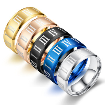 Großhandel 8mm 18K Gold plattiert 316L Edelstahl Lasergeschnitten Römische Ziffern Ringe Schmuck Schmuck