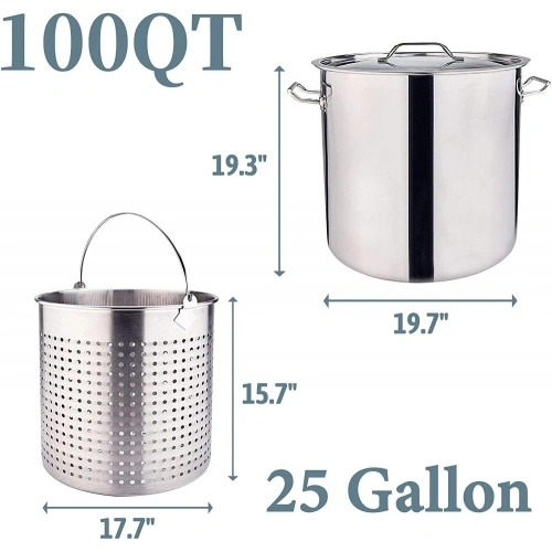 ARC USA 100QT-25 Gallon Stainless Steel Stock Pot Turkey Fryer Pot