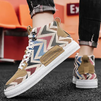 Men's Canvas High Top Breathable Graffiti Walking Shoes