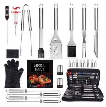 Comprehensive BBQ Grilling Accessories: 26-PC Stainless Steel Grill Tool Set for Men and Women - Perfect for Camping and Barbecue Enthusiasts