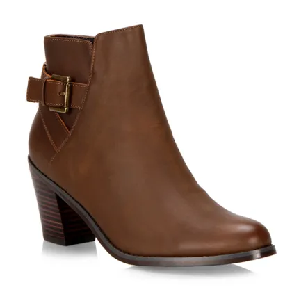 low heel brown cowhide leather ankle boots