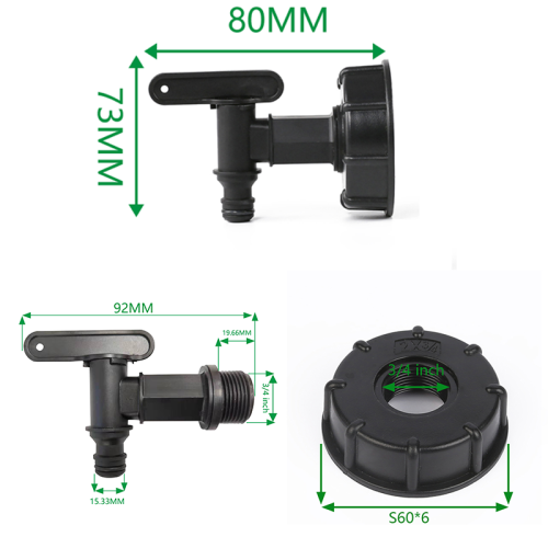 Adaptador de mangueira redonda preta para tanque IBC