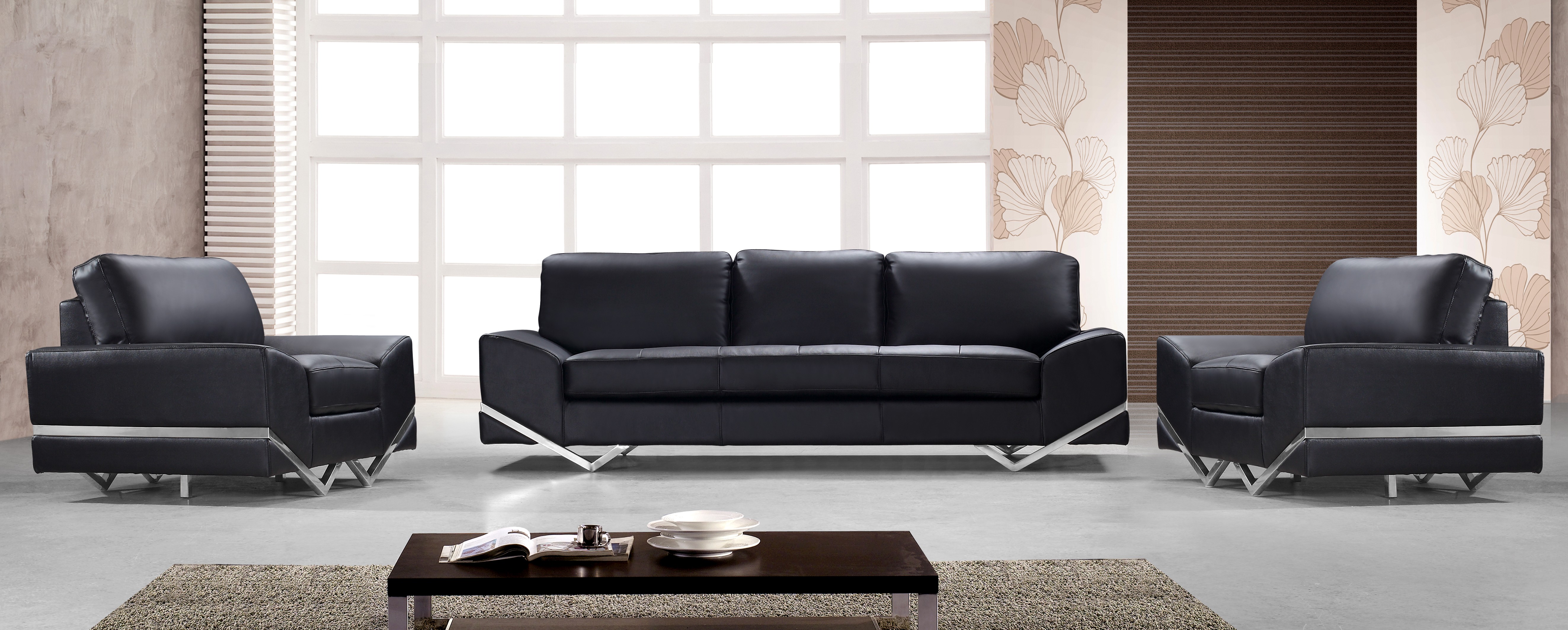 Contemporary Leather Sofa Set with Stainless steel