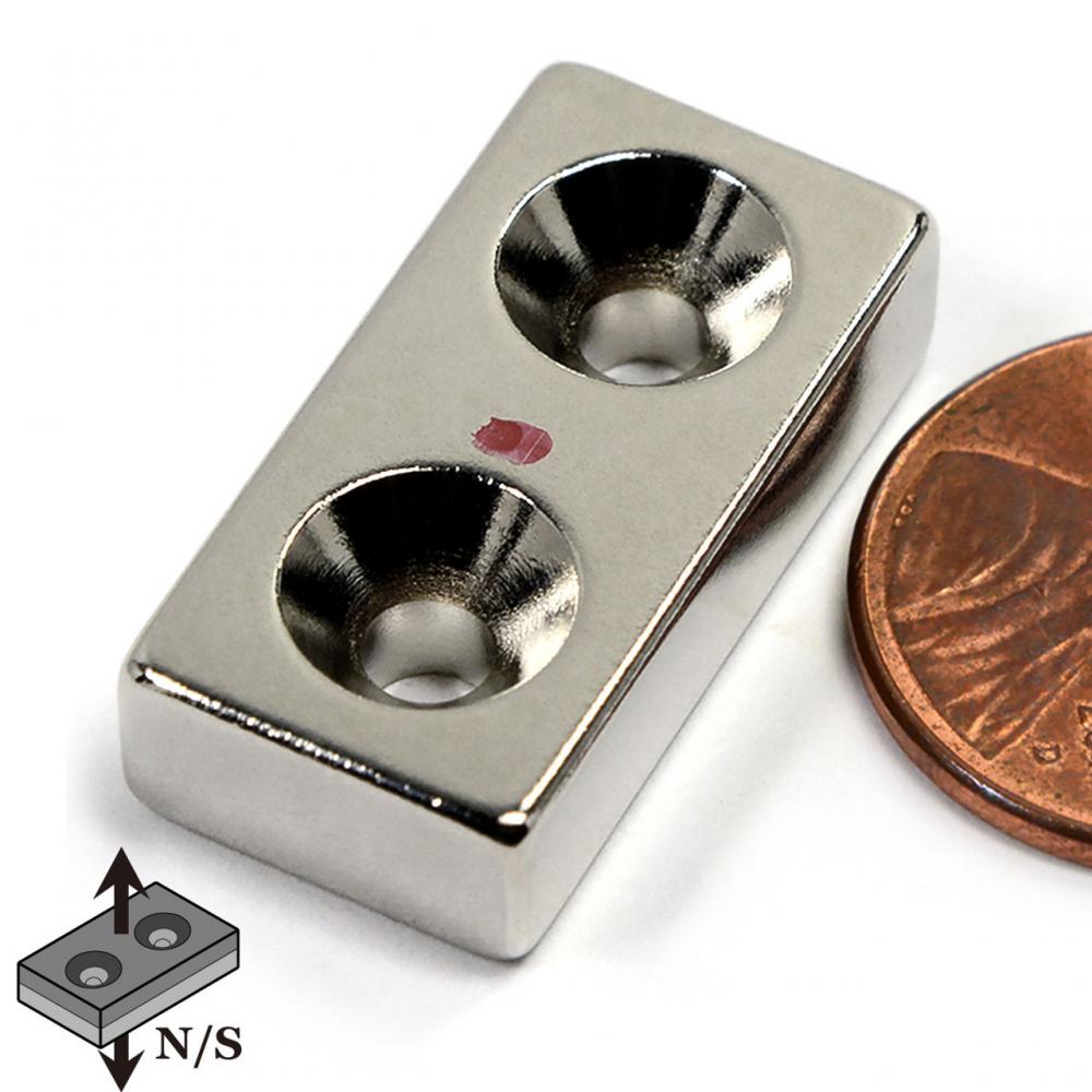 N42 Bar Magnet w/ 2 Countersunk Holes 1x1/2x1/4" Neodymium Rare Earth Super Strong Magnets