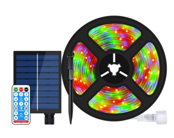 Solar LED Strip Light with Remote Control - 2835 LEDs, 5M Roll, IP65 Waterproof, RGB/Warm White/Blue - Outdoor Lighting
