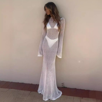 2024 High Quality Long Knit Bikini Cover-Ups for Women - Sexy Backless Beach Dresses