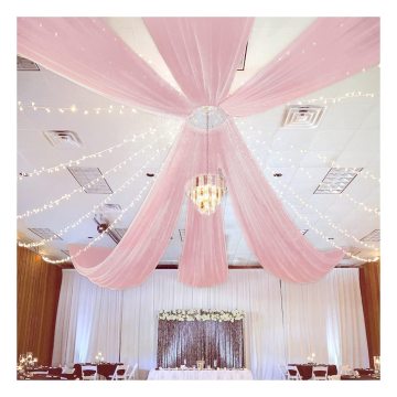 Drape Ceiling Champagne: Tirisan Pink Chiffon semata -mata, tirai tulle, dan hiasan gerbang perkahwinan yang diperbuat daripada kain
