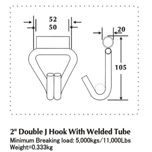 Double J Hook With Welded Tube 50mm Width
