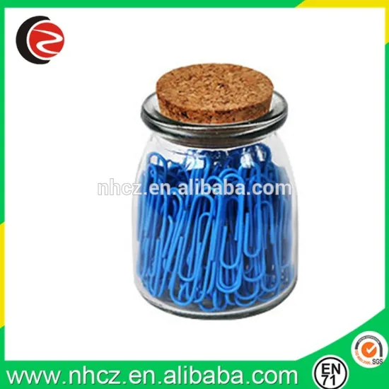 Blue 32MM Paper Clips in Glass bottle with cork