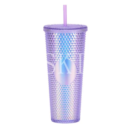Creative Large Capacity Double Plastic Straw Cup 710ml Durian Cup Portable Diamond Cup