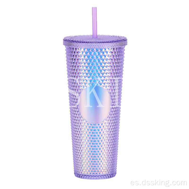 Taza de paja doble de plástico de gran capacidad creativa 710 ml de taza de diamantes de copa duria