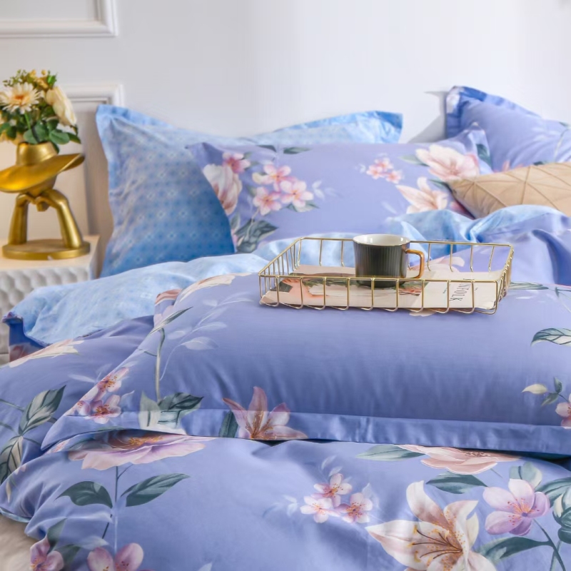 Cotton Reactive Print Flower Design Bed Cover Sets