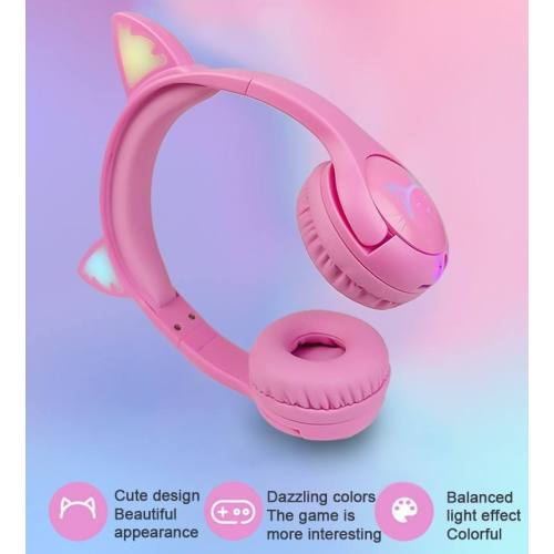 Cuffie per bambini Bluetooth alla moda con cuffie musicali per gatti con carta TF