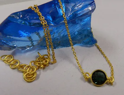 925 Sterling Gold Plated Green Tourmaline hydro Necklace