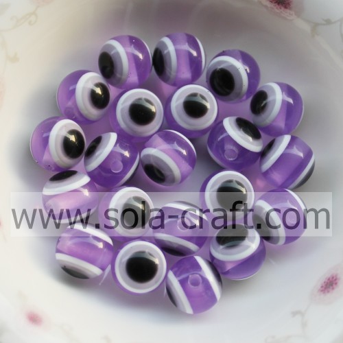 Top qualité 10 MM 500 pièces mode violet mauvais œil résine solide perles charmes rondes en gros perles en vrac fabrication de bijoux bricolage