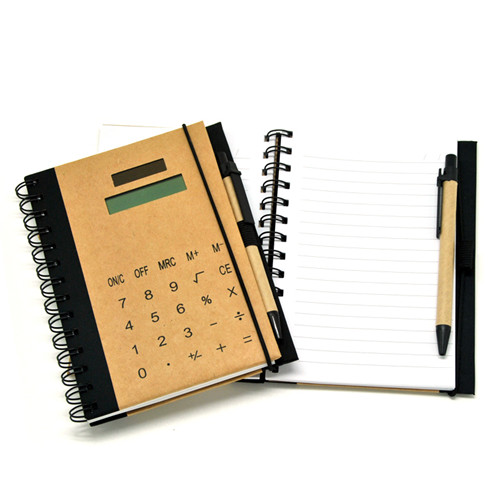 Brown Paper Calculator with Notebook Pen