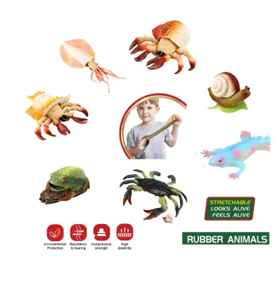 Soft Rubber Animal Decompression Toys: Snail, Hermit Crab, Squid, Frog, Lizard, Octopus