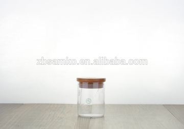 Cheap clear mini glass canister with wooden lid