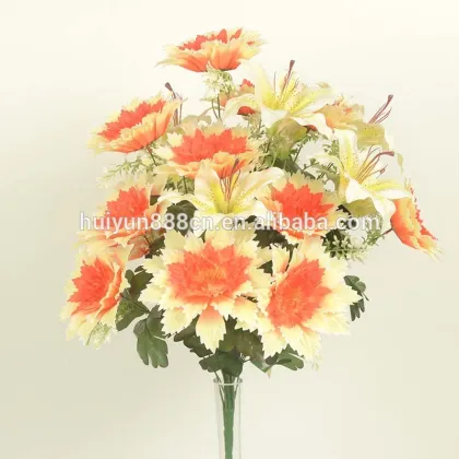 Glossy fabric decagonal chrysanthemum big lily artificial mixed flower