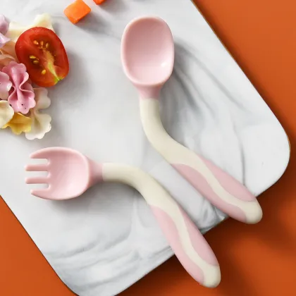 Silicone Spoon and Fork Combination for Baby Complementary Food Training
