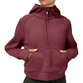 Trendiga drottning kvinnor halvt zip beskurna hoodies