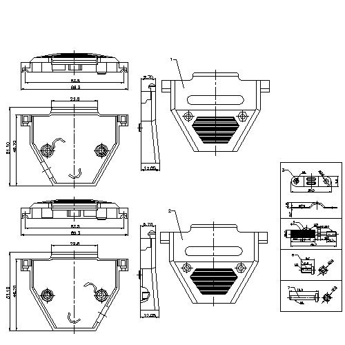 DBTS2-37XXX01 3 D-SUB HOODS NICKEL PLATING 45°TYPE,37PIN 