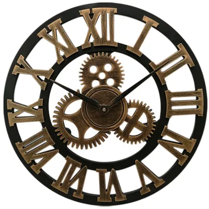 Retro Antique Farmhouse Wall Clock with Large Gear Decor