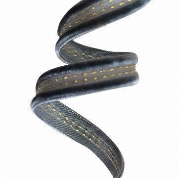 Fancy Velvet Tape with Sewed Gold Metallic Thread in 10mm Width