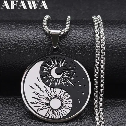 Stainless Steel Yin Yang Tai Chi Necklace - Silver Fashion Jewelry for Men and Women