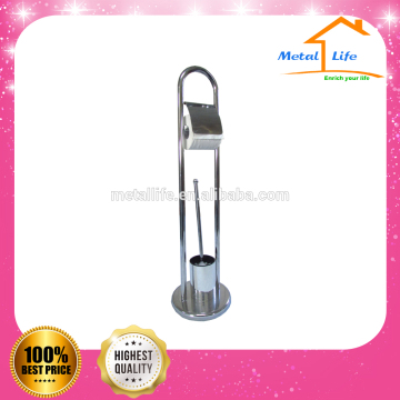 Chrome standing toilet brush and paper roll holder