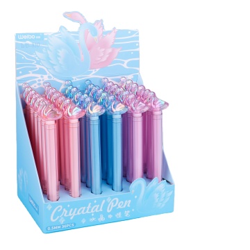 Custom Logo Fashion Pink Blue Crystal Swan Neutral Gel Pens for Student Stationery (Low MOQ)