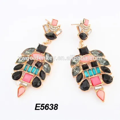 fashion brand gold plated with colored stone earrings