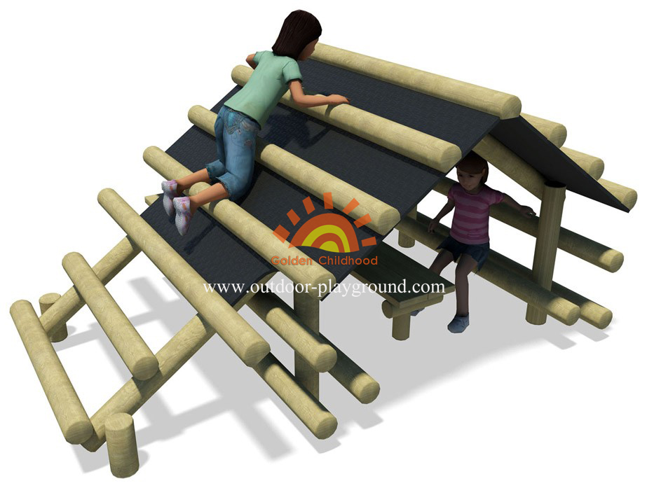 outdoor log climbing playhouse for kids