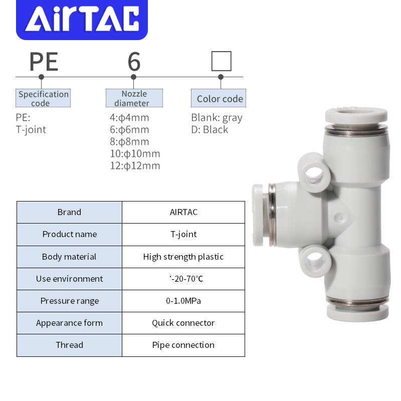 PE4-6-8-10-12 White Plastic Pneumatic Fitting - AIRTAC Push to Elbow Series